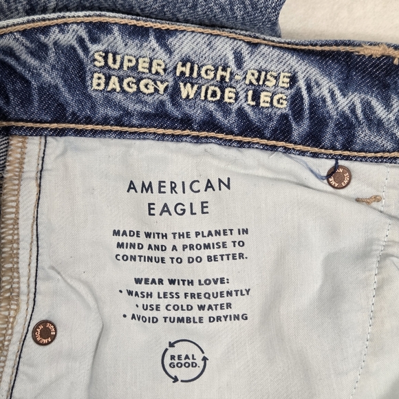 American Eagle Dreamy Drape Super High Baggy Wide Leg Blue Jeans Size 10 /30W - Picture 7 of 11